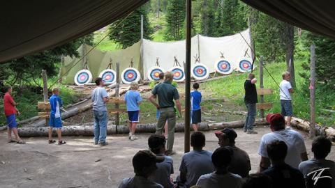 Scouts practicing at the Camp Loll Archery Range